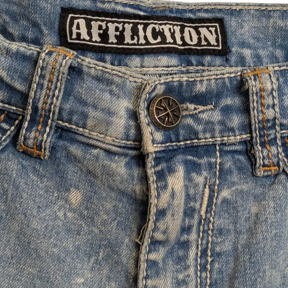 Vintage Affliction Blake Black Premium Jeans Mens 34 Distressed Y2K Straight Leg